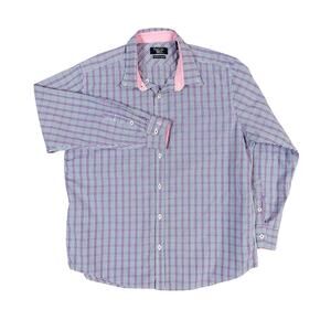 Original Penguin Heritage Slim Fit Dress Shirt 16.5 32/33 Plaid Pink Blue